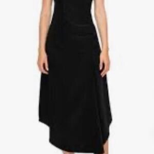 Melloday Black Spaghetti Strap Asymmetrical Dress